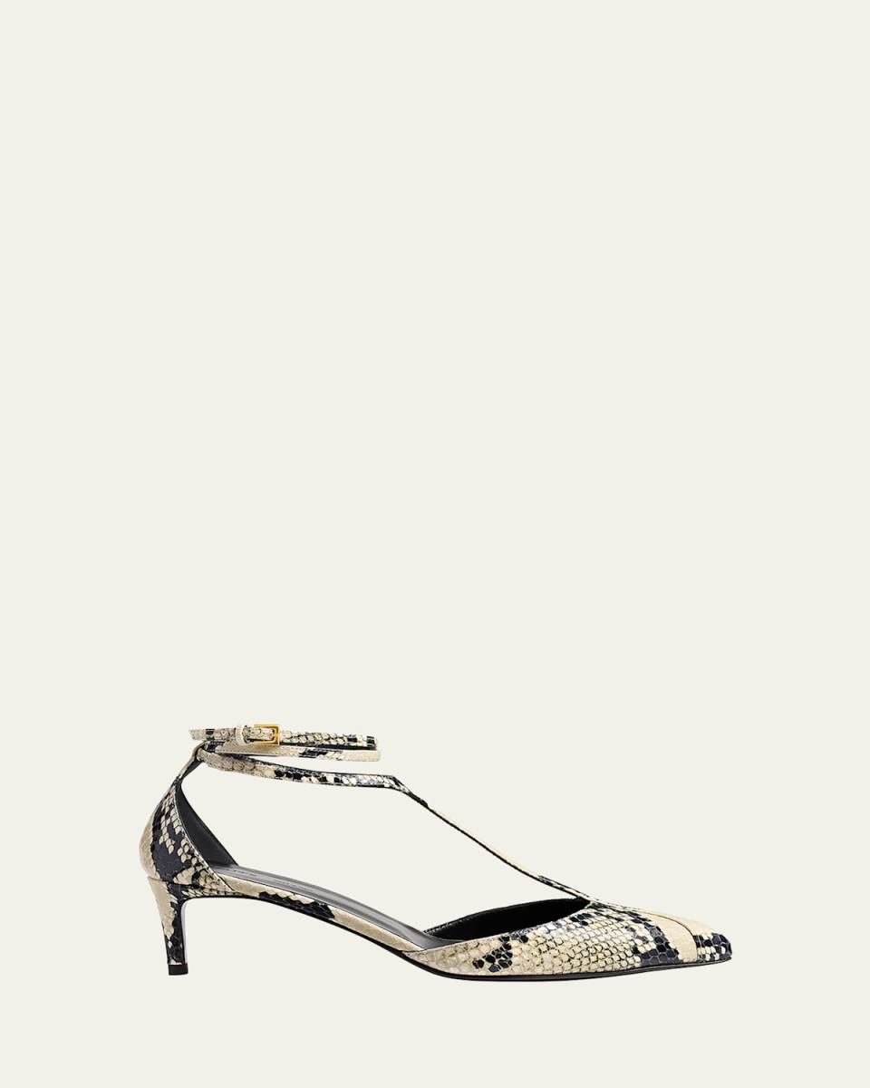 Mia Snake-Effect Leather Kitten-Heel Pumps